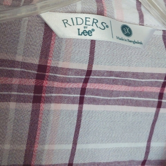 Lee Riders Womans 3X Plaid Top Long Sleeve Roll Tab 3/4 Sleeve Purple Gray - Picture 8 of 15